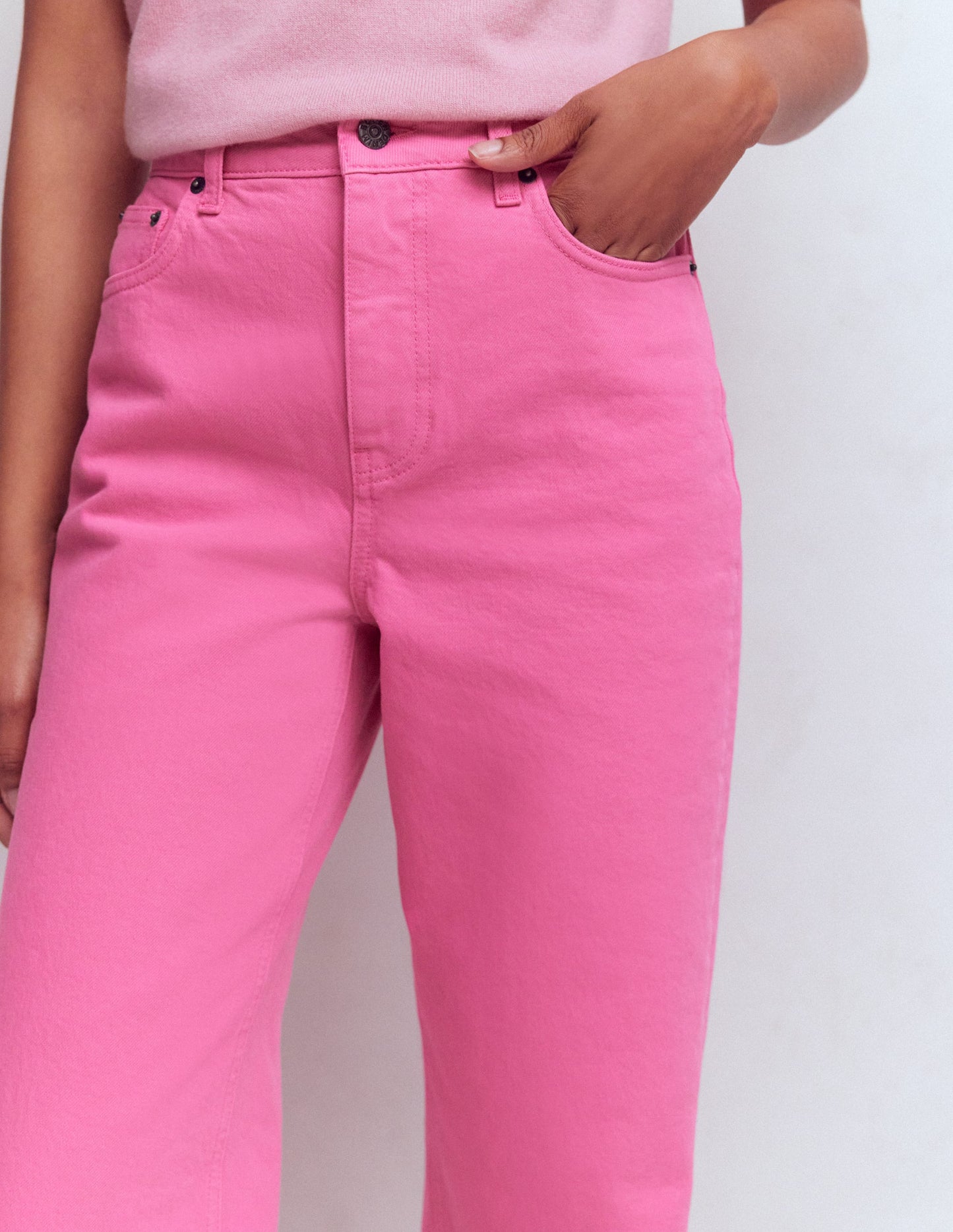 High Rise Column Leg Jeans-Bright Pink