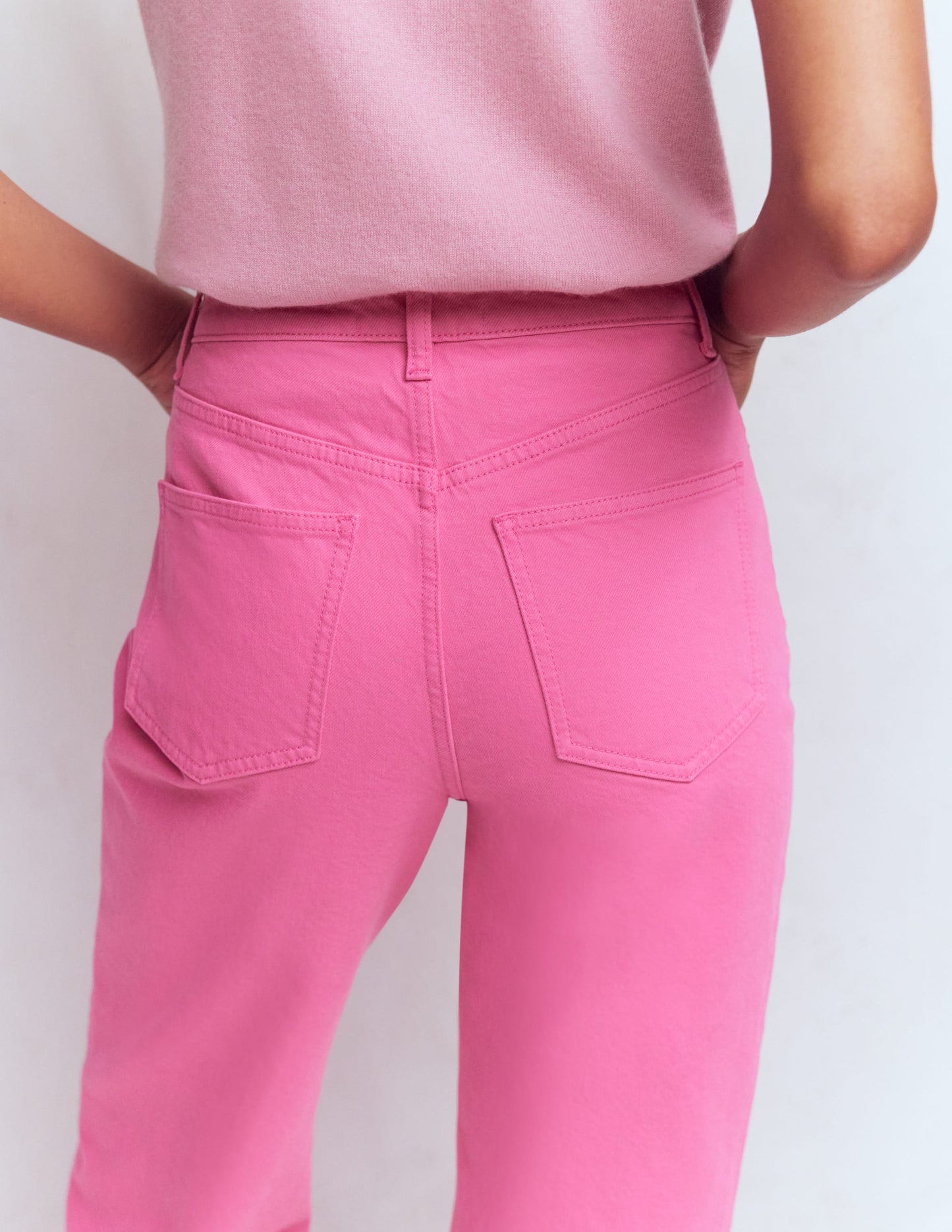 High Rise Column Leg Jeans-Bright Pink