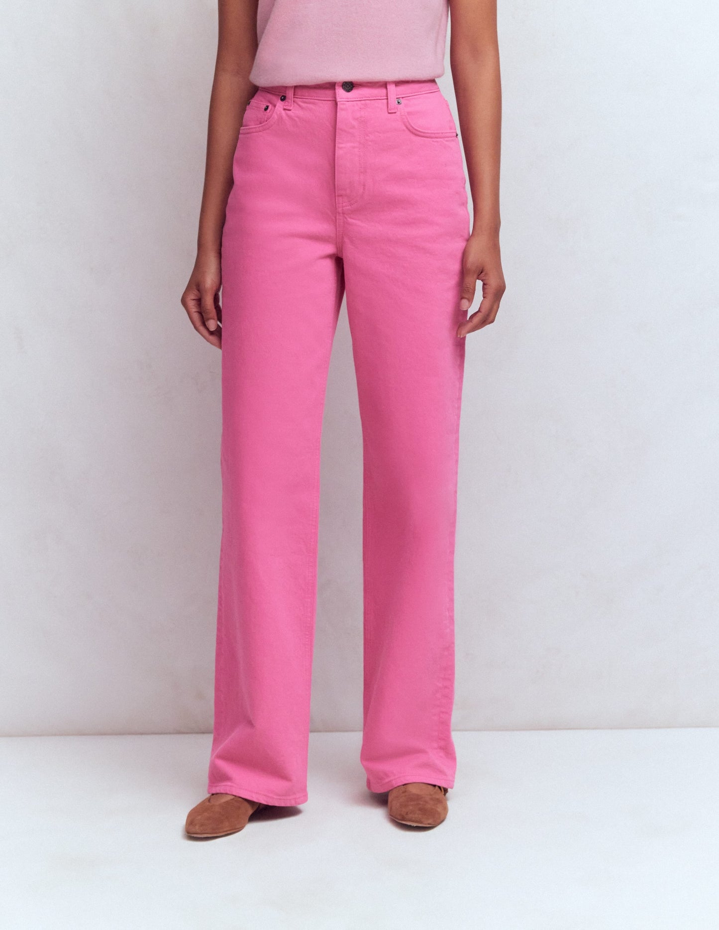 High Rise Column Leg Jeans-Bright Pink