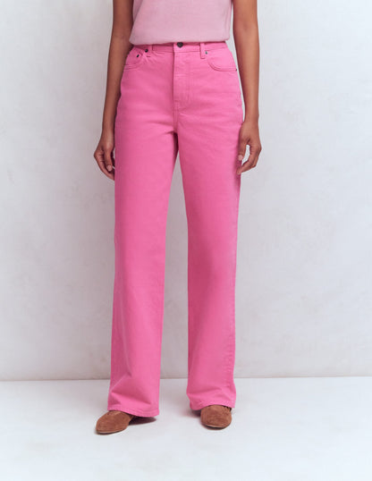 High Rise Column Leg Jeans-Bright Pink