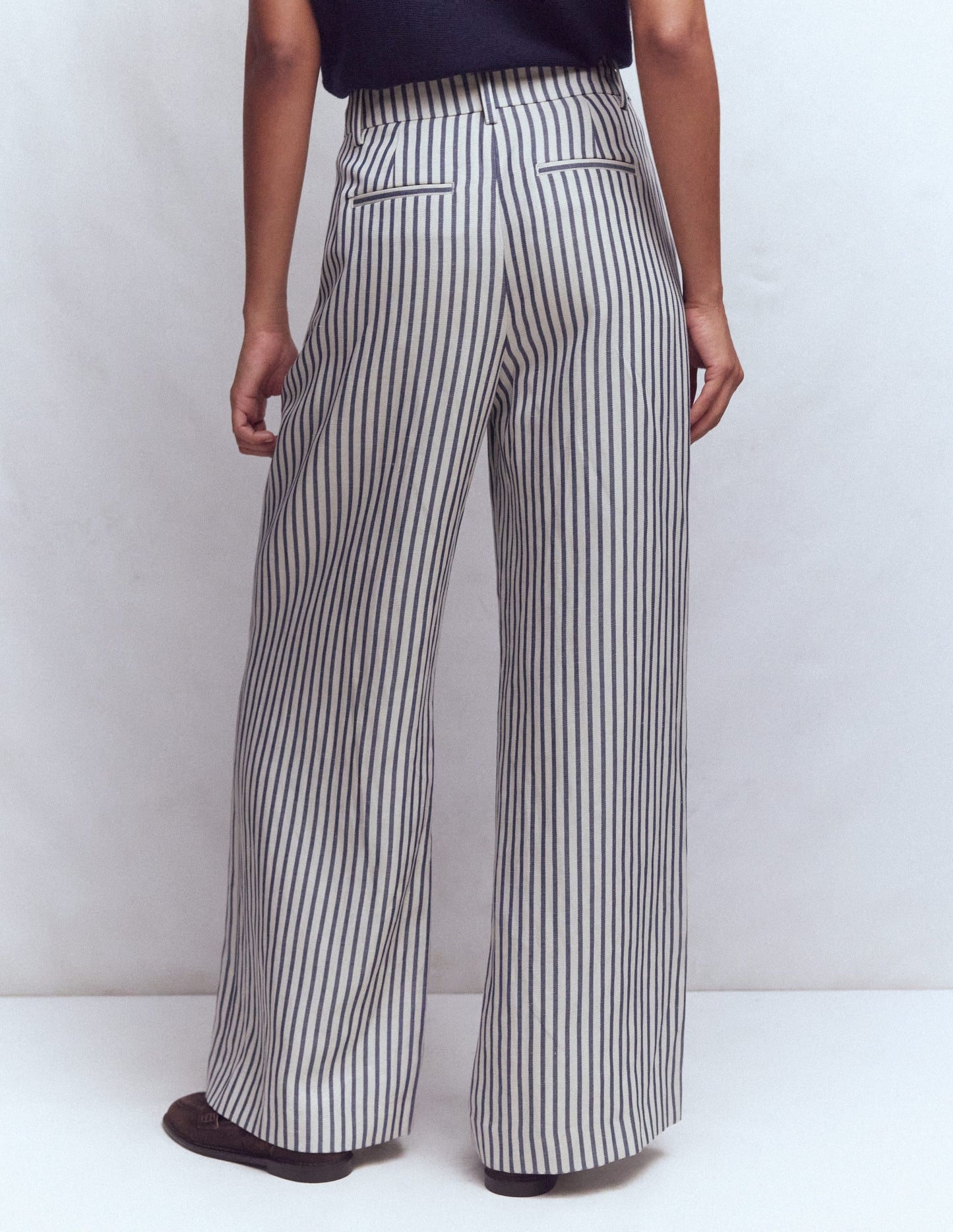 Kensington Wide Leg Pants-Blue and Ivory Stripe