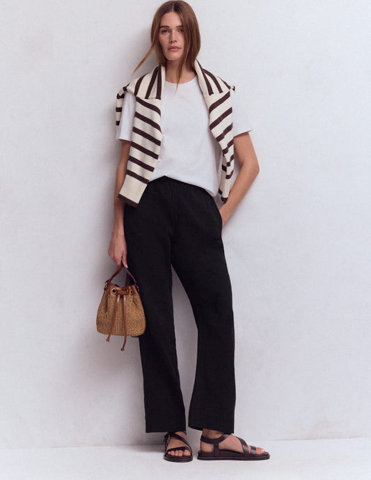 Pull On Double Cloth Pants-Black