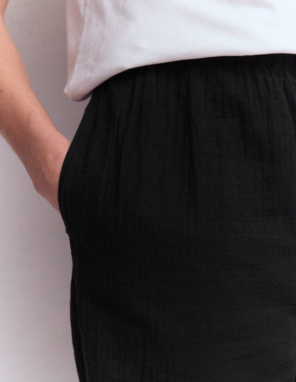 Pull On Double Cloth Pants-Black