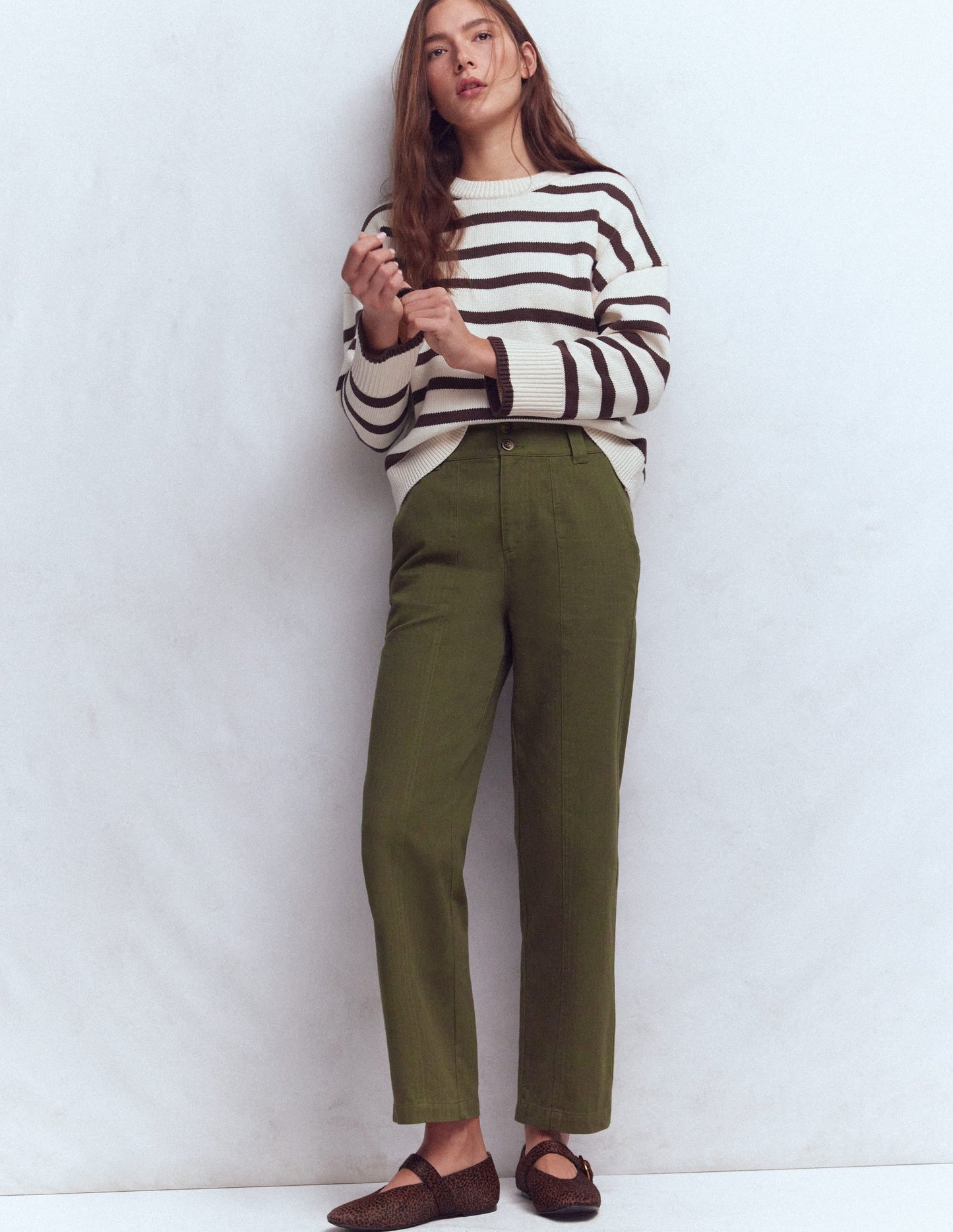 Straight Leg Chino Pants-Woodland Green Herringbone