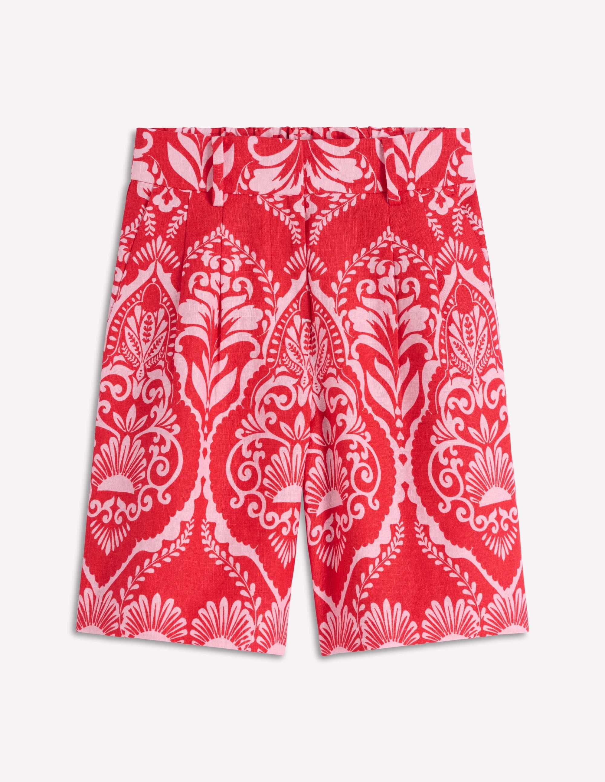 Kensington Linen Shorts-Poppy Red, Ornamental Garden