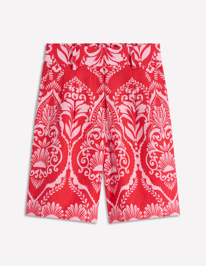Kensington Linen Shorts-Poppy Red, Ornamental Garden