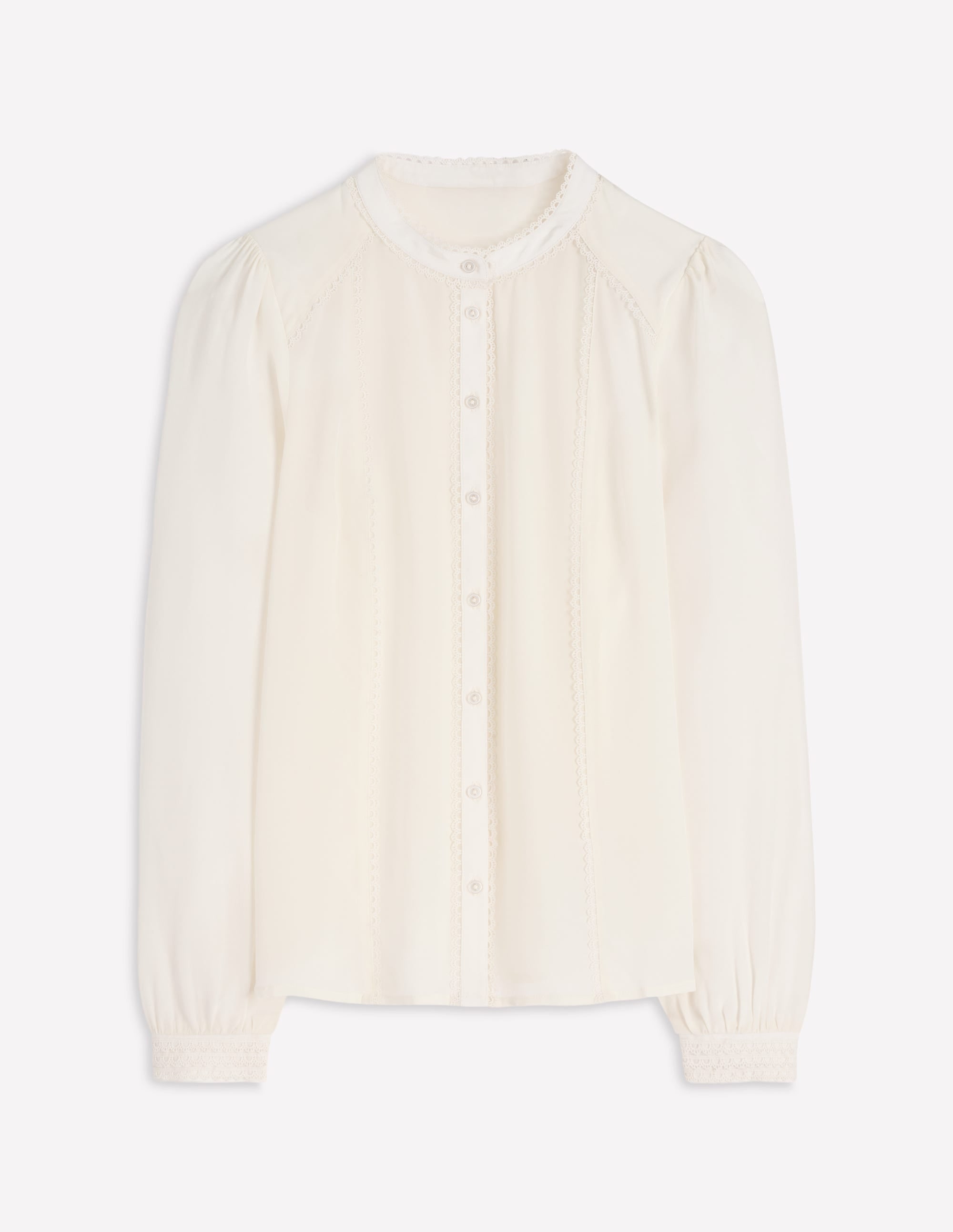 Rhea Trim Detail Silk Top-Ivory