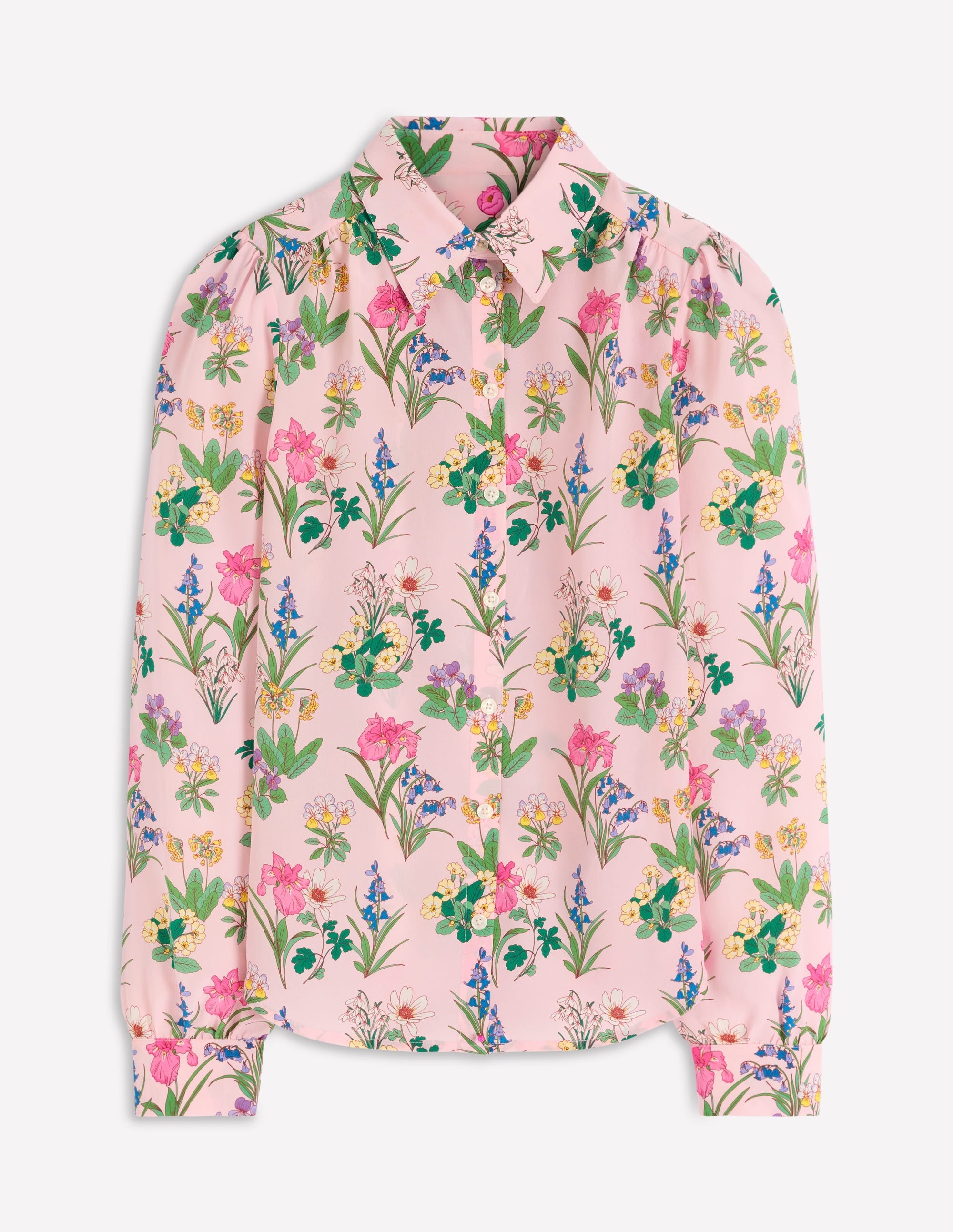 Sara Silk Shirt-French Pink, Delicate Blossom