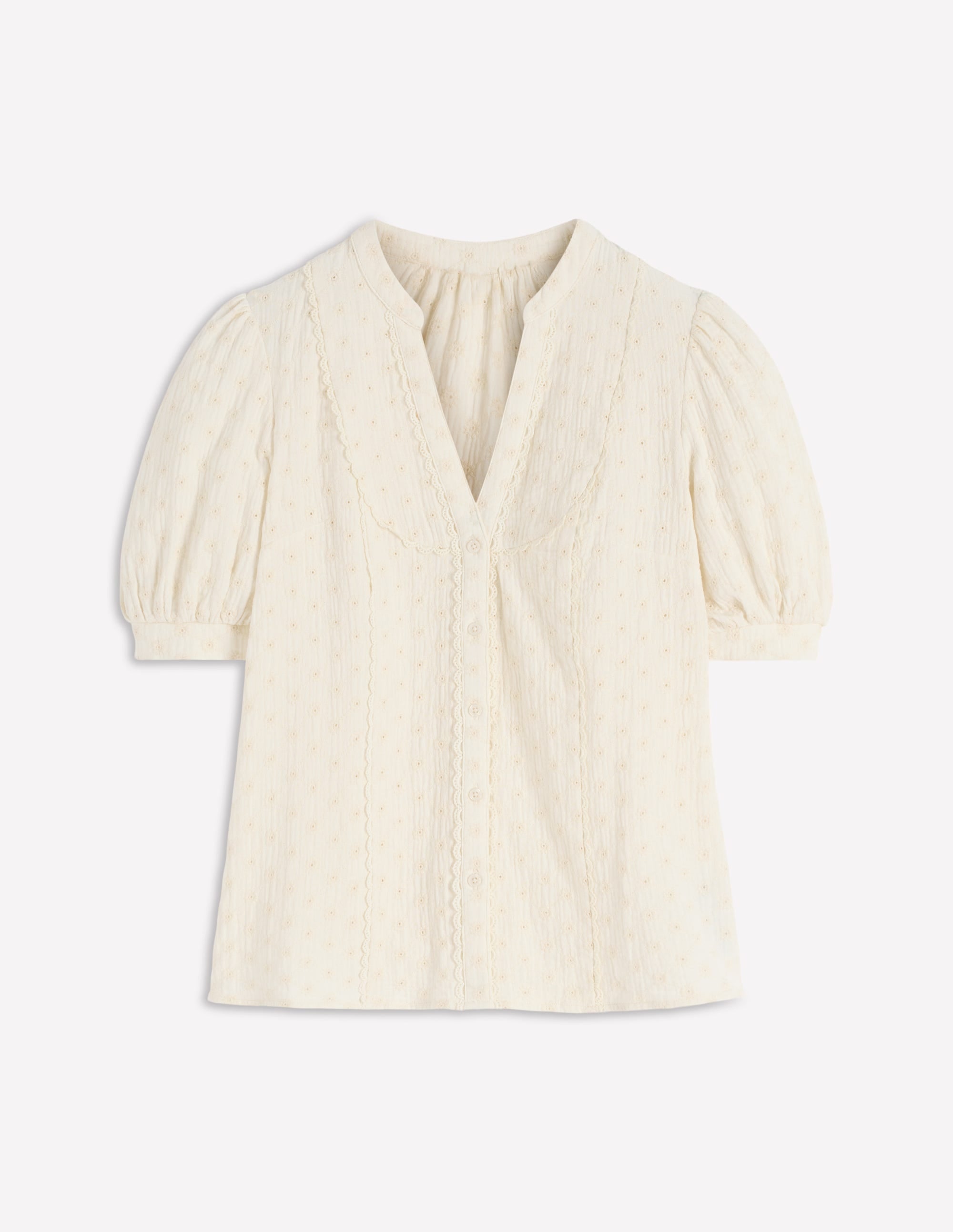 Trim Insert Double Cloth Top-Ivory Broderie