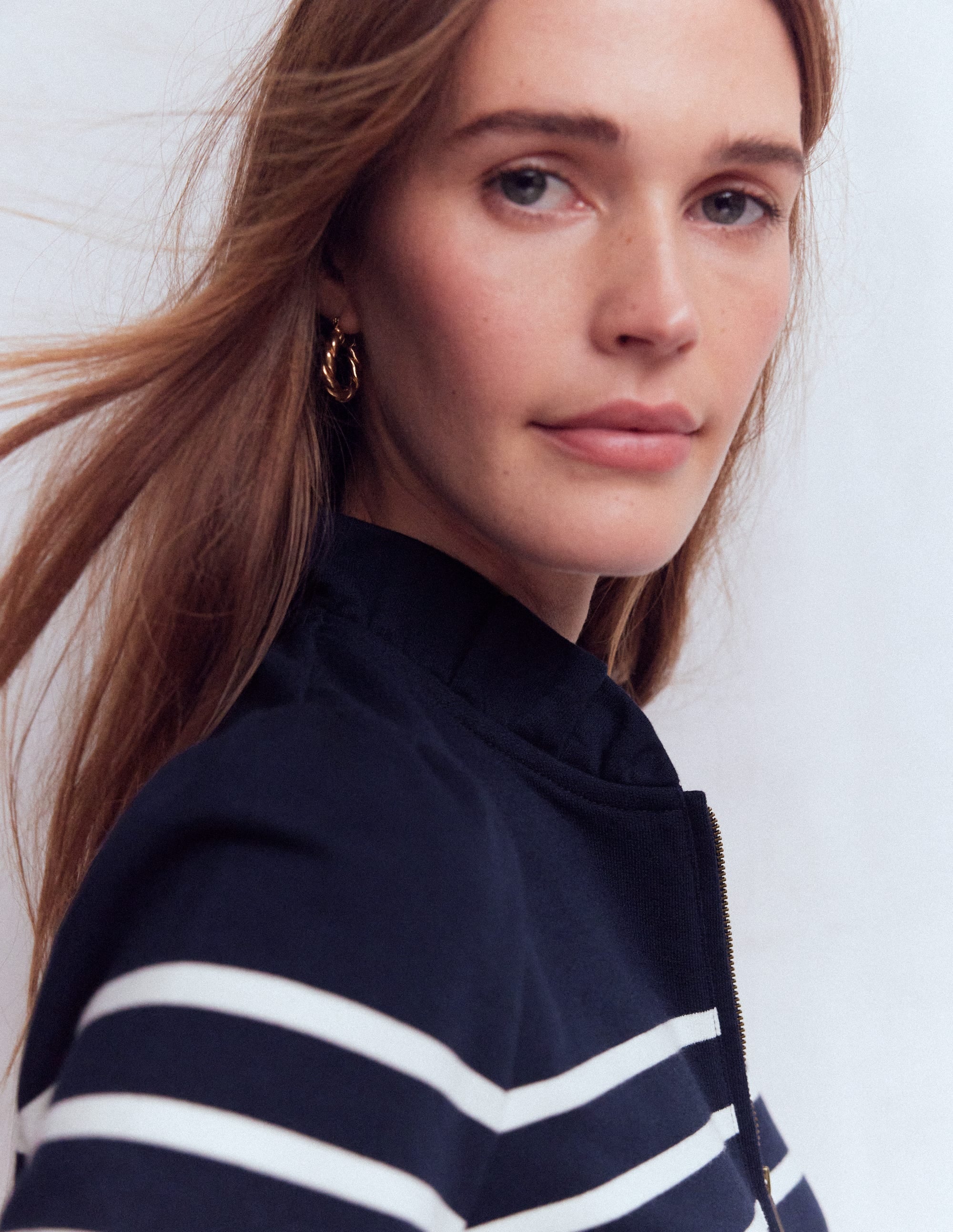 Half-Zip Frill Sweatshirt-Placement Stripe
