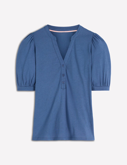 Supersoft Short Sleeve Henley-Denim Blue