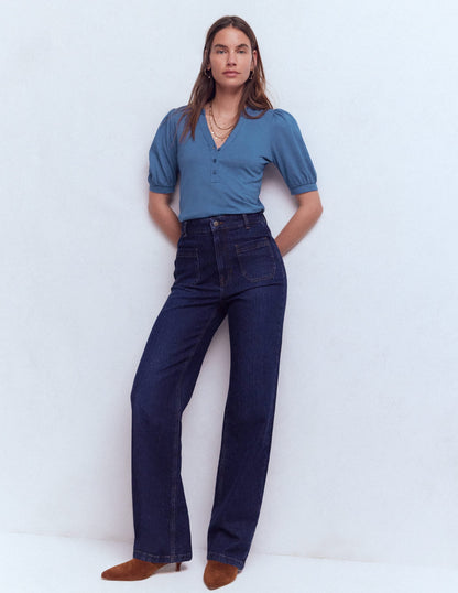 Supersoft Short Sleeve Henley-Denim Blue