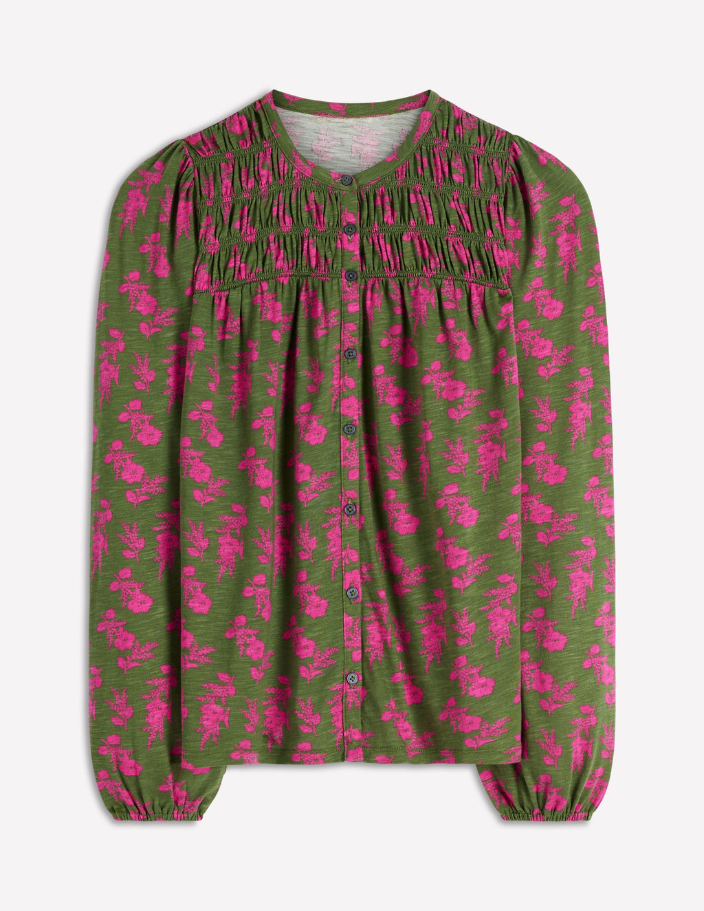 Mya Smocked Jersey Shirt-Blossomy Sprig
