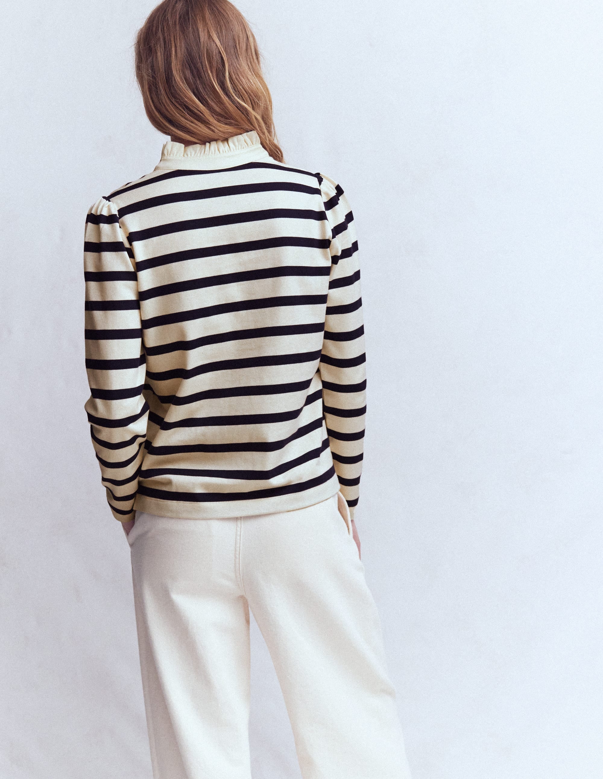 Ruffle Collar Mariner-Ivory and Navy Stripe
