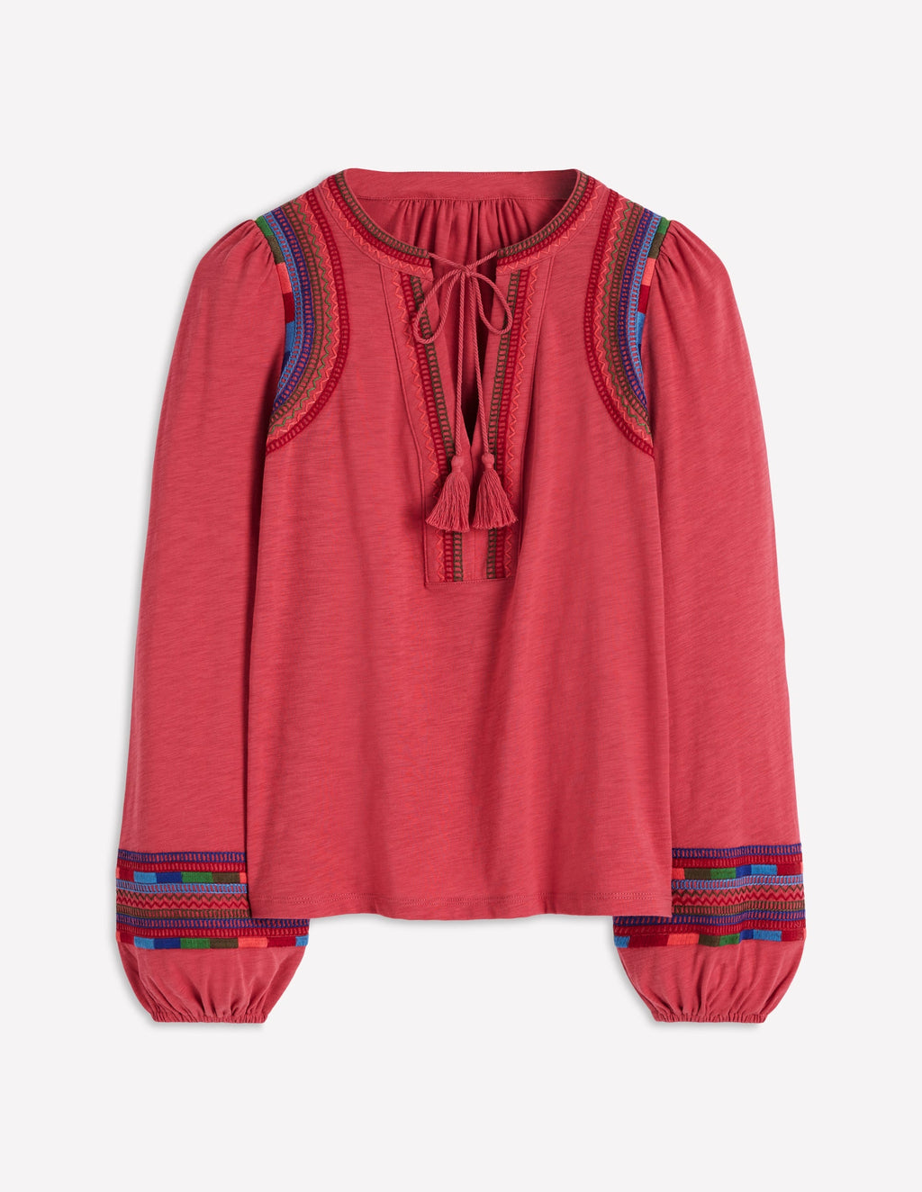 Notch Neck Embroidered Top-Holly Berry