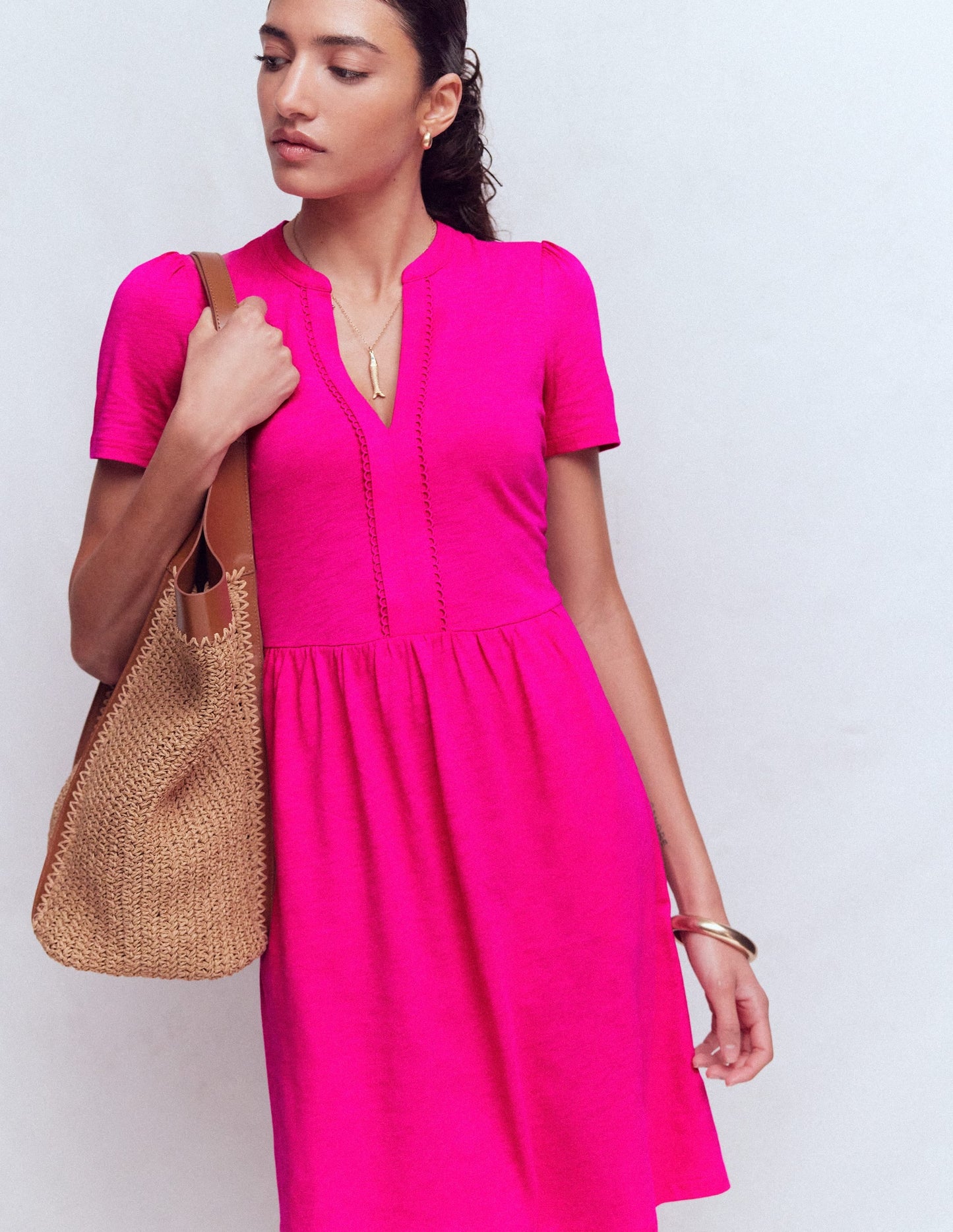 Naomi Short Sleeve Dress-Pink Peony