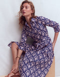 Alexa Cotton Midi Shirt Dress-Navy Petal Terrace