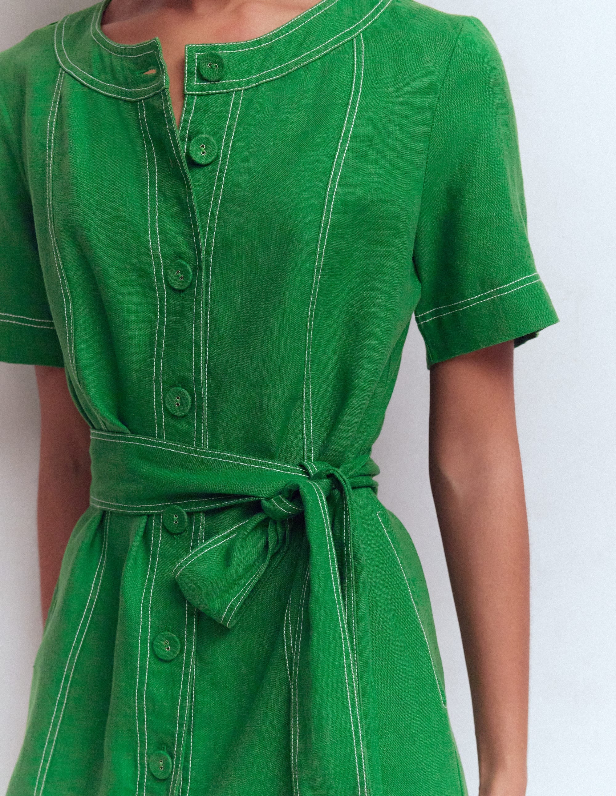 Callie Linen Short Dress-Highland Green