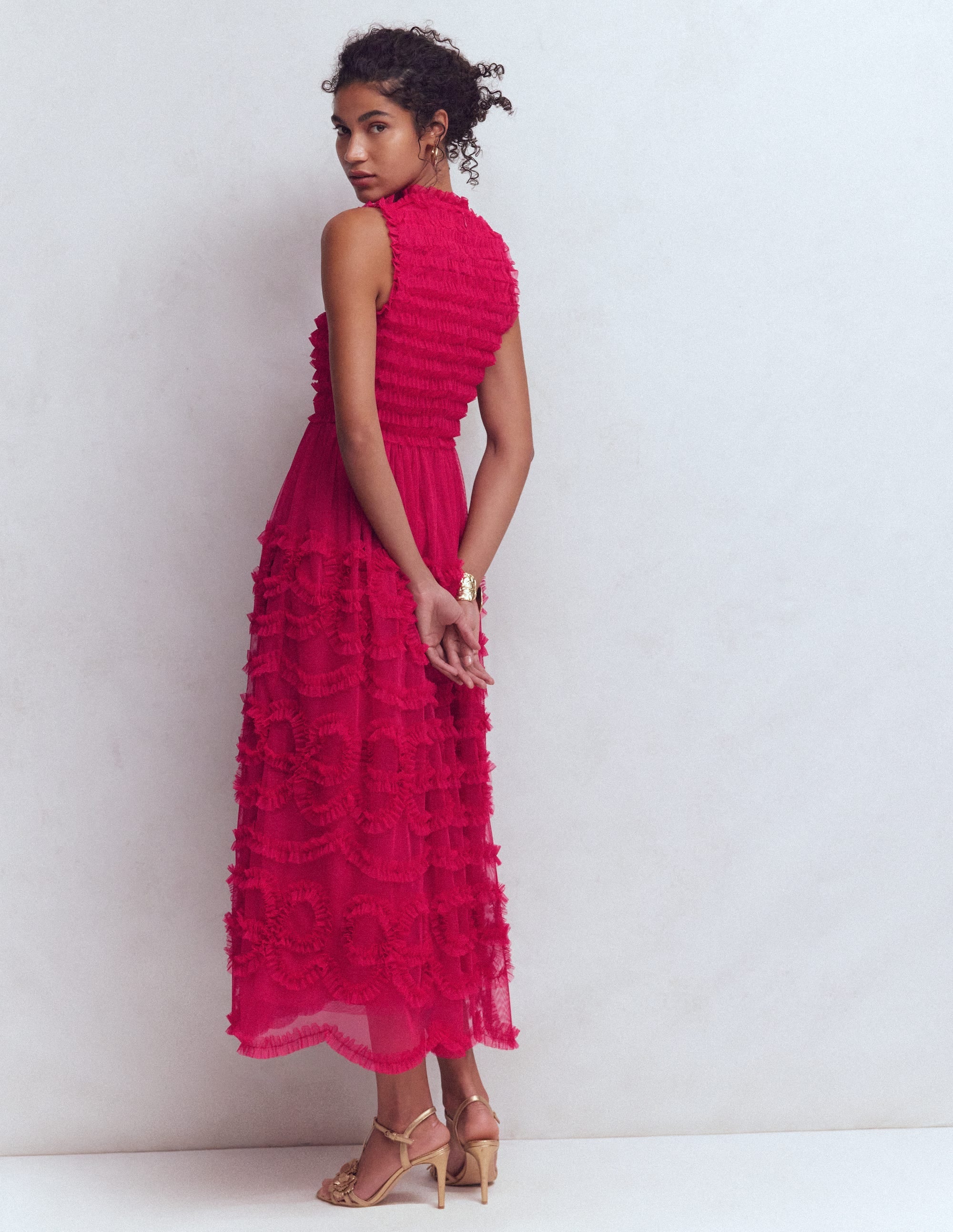 Tulle Bow Party Dress-Vibrant Pink