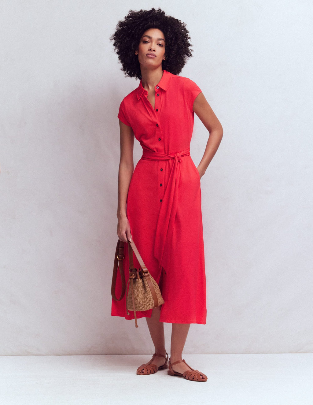 Marcia Jersey Shirt Dress-Poppy Red