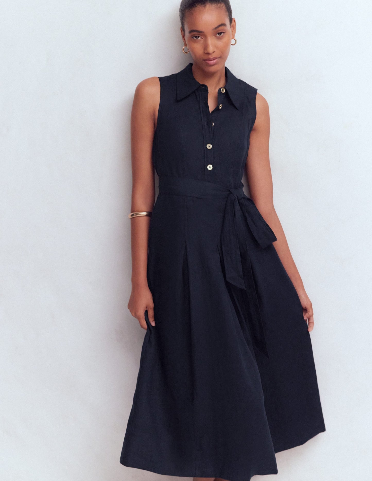 Belinda Linen Shirt Dress-Navy