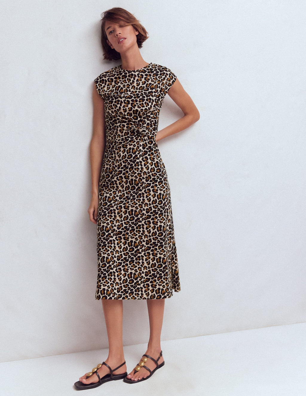 Delilah Twisted Midi Dress-Almond Milk, Cheetah Pop