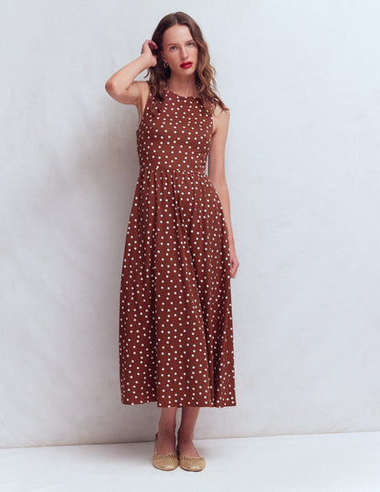 Saoirse Smock Back Dress-Roasted Brown, Painted Dot