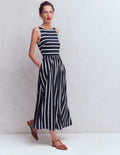 Saoirse Smock Back Dress-Navy, Ivory Stripe