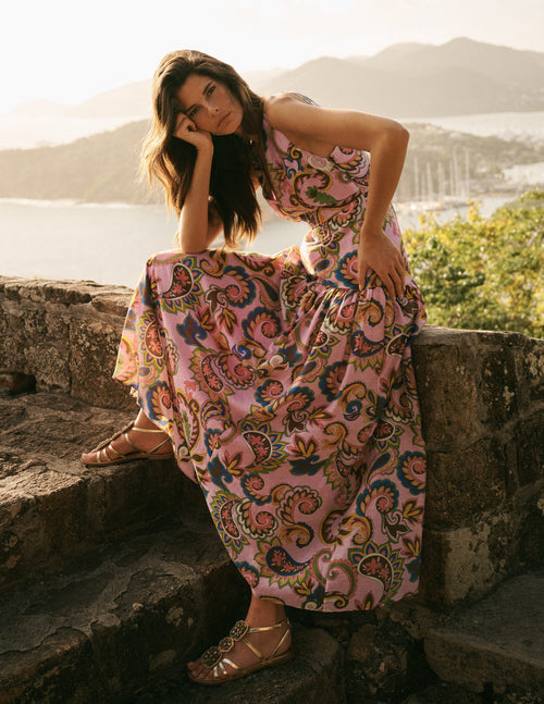 Drop Waist Sleeveless Dress-Multi Paisley Frenzy
