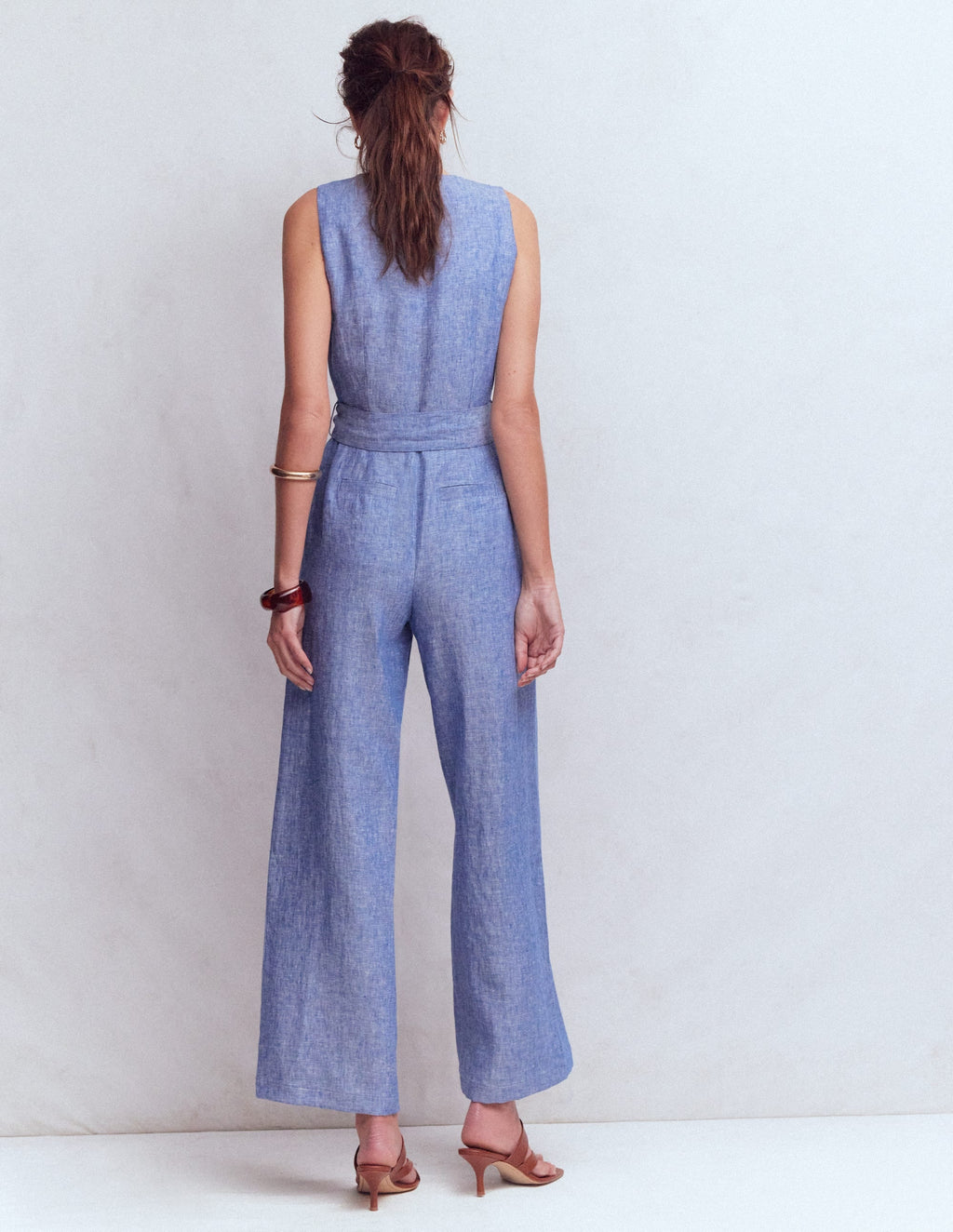 Laura V-neck Linen Jumpsuit-Authentic Blue Chambray