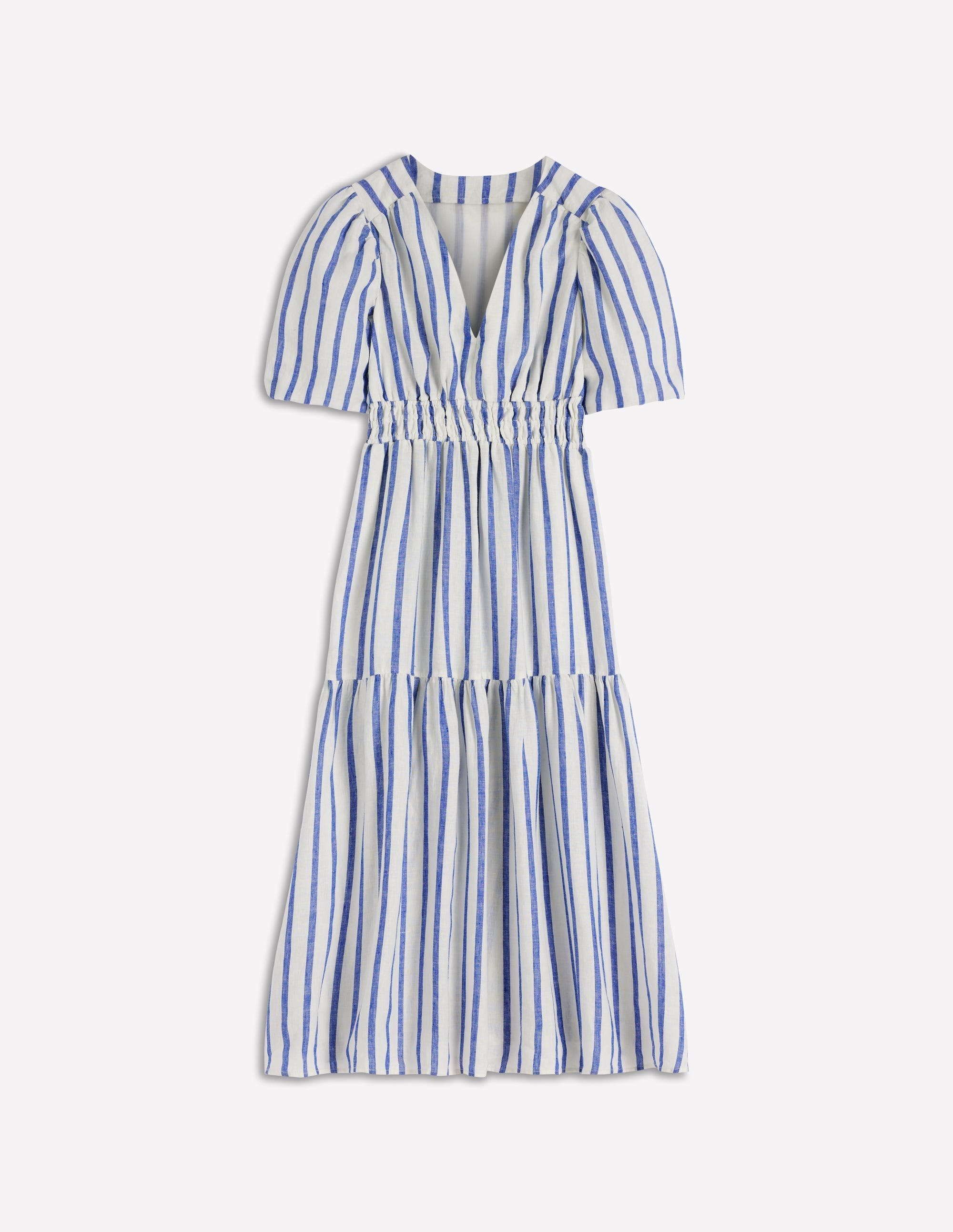 Irene Linen Midi Dress-Blue Stripe