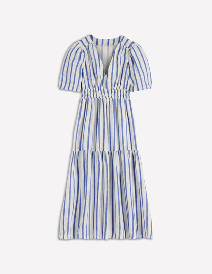 Irene Linen Midi Dress-Blue Stripe