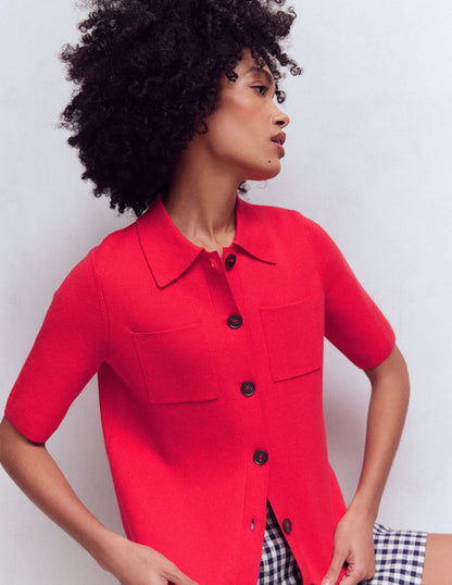Short Sleeve Knit Shirt-Bright Cherry