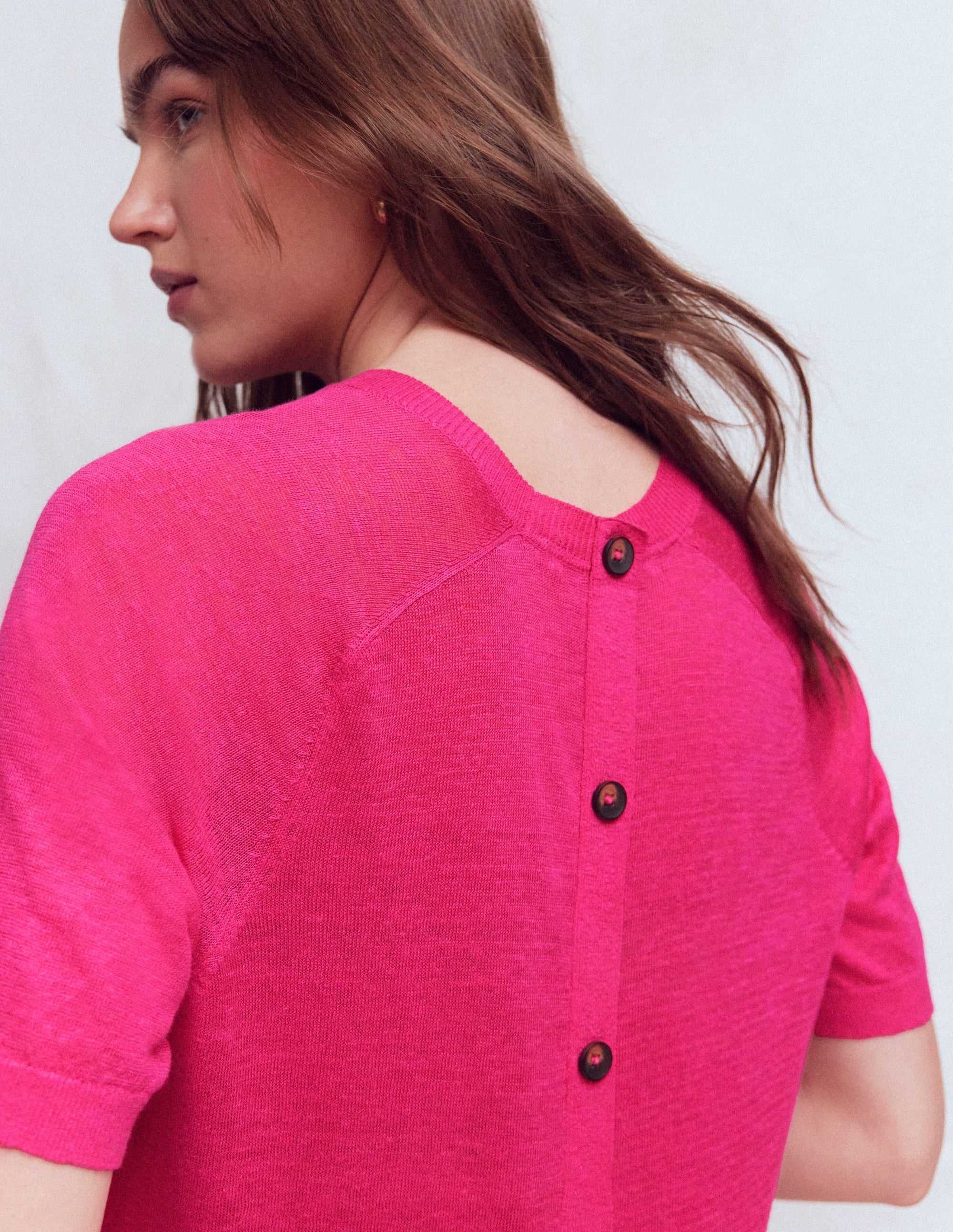 Agnes Linen Button T-Shirt-Pink Peony