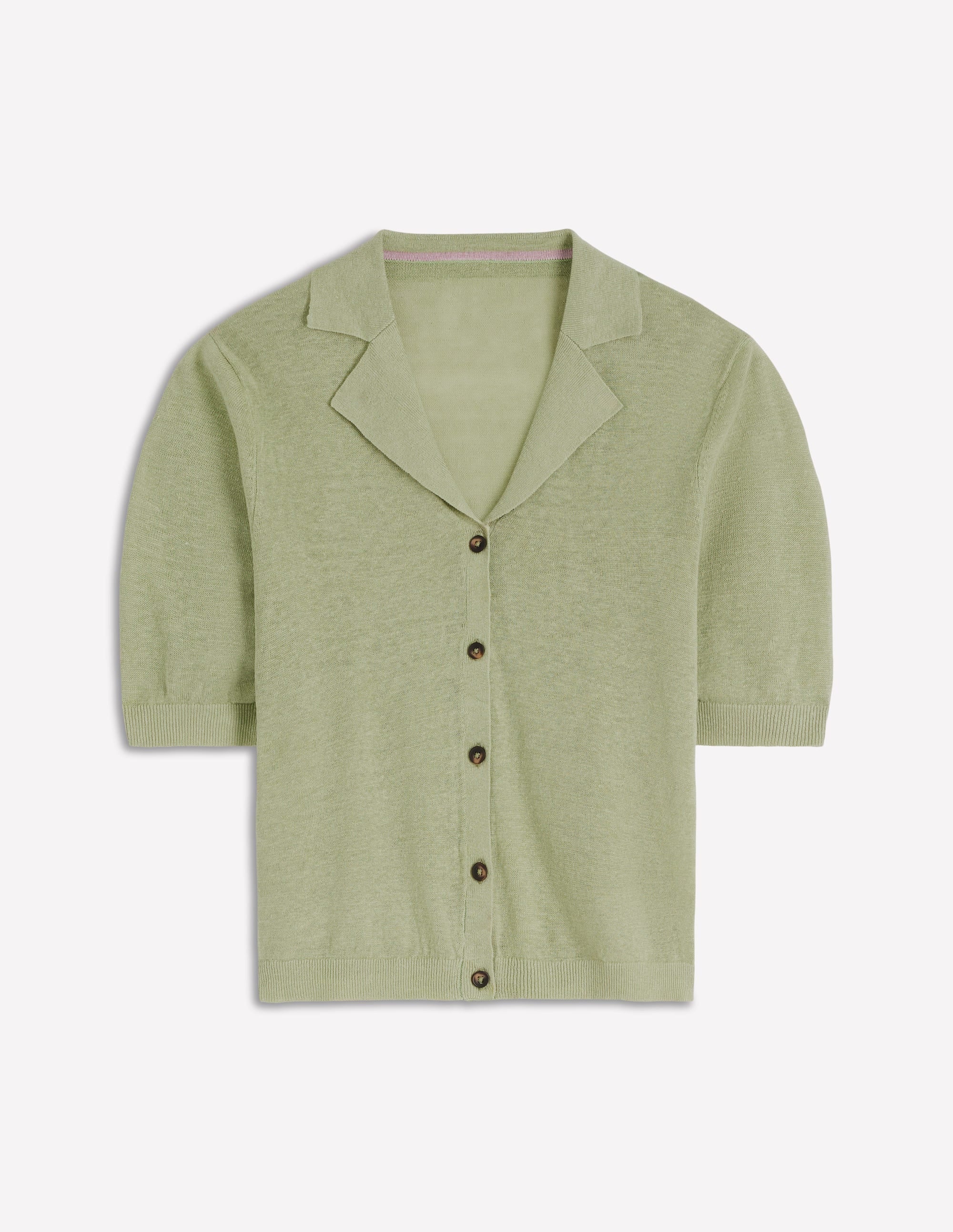 Agnes Collar Linen Cardigan-Green