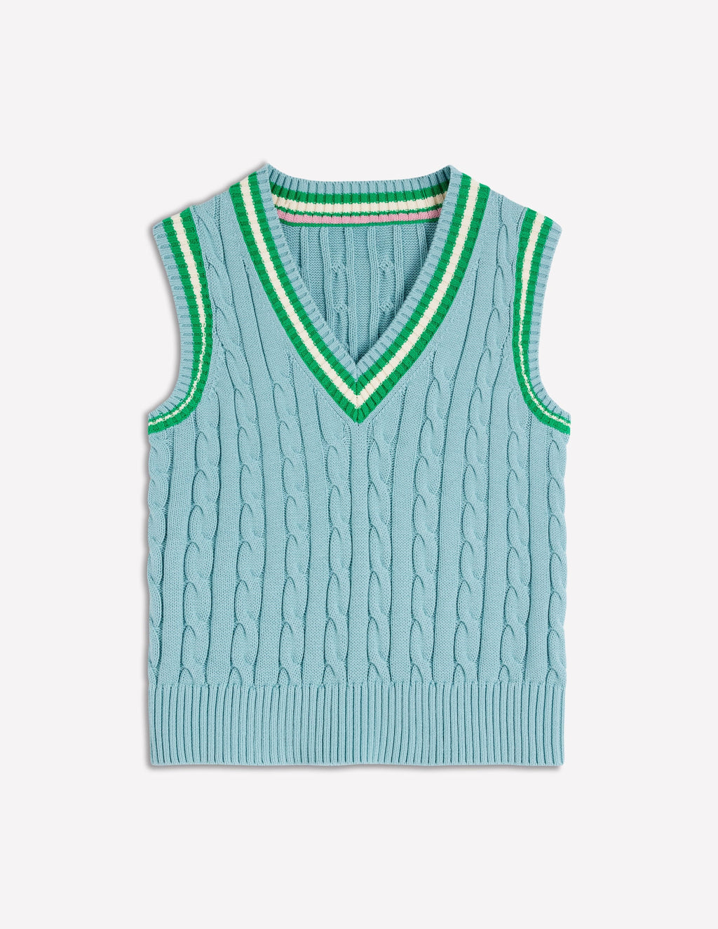 Maeve Cable V Neck Tank-Blue, Green