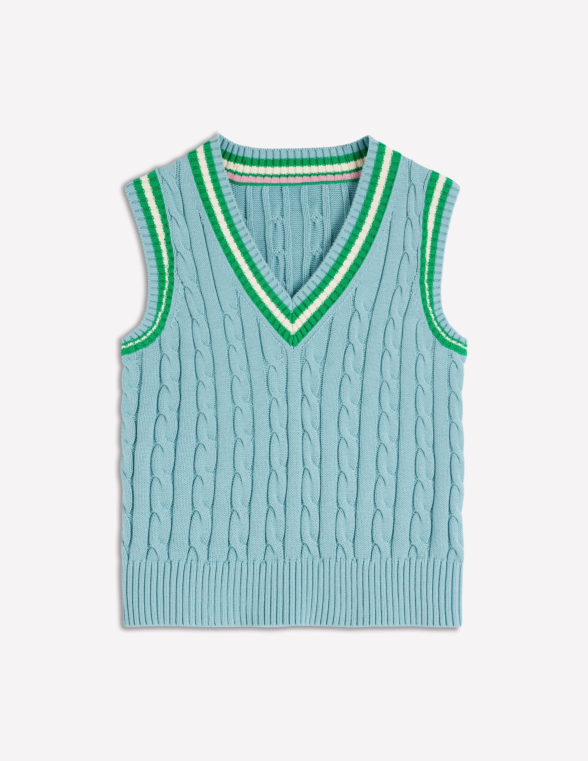 Maeve Cable V Neck Tank-Blue, Green