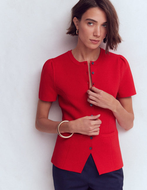 Short Sleeve Knitted Jacket-Red