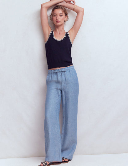 Islington Linen Pants-Blue Chambray