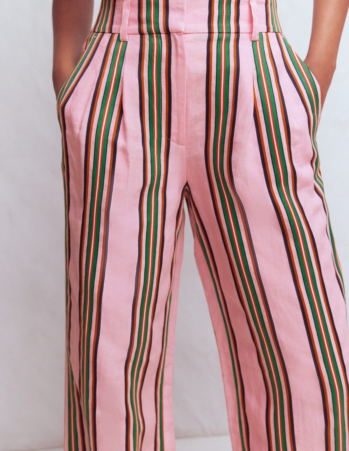 Kensington Linen Pants-Pink and Green Stripe