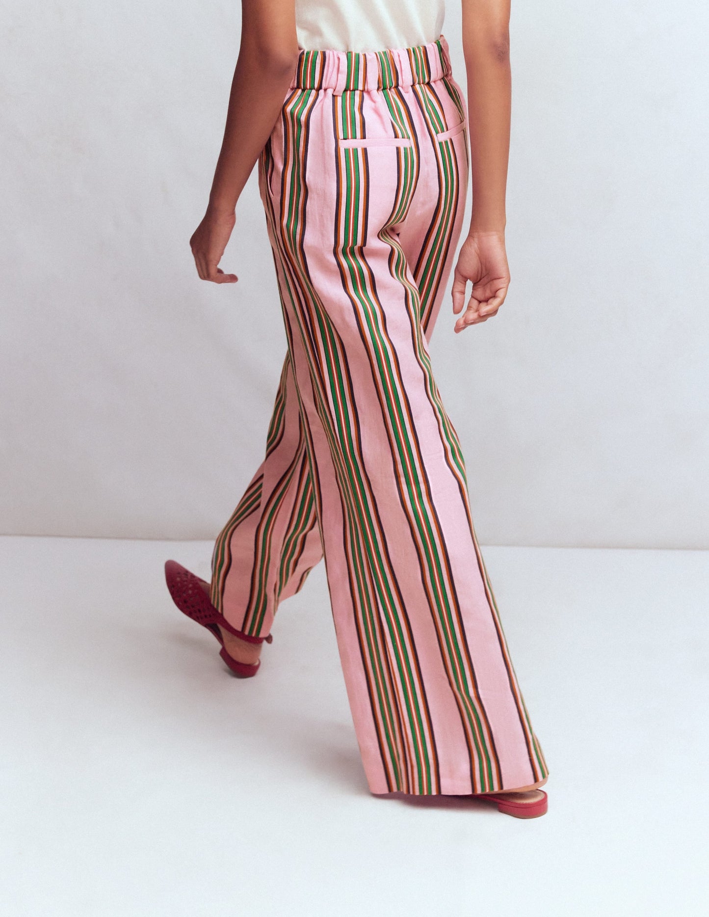Kensington Linen Pants-Pink and Green Stripe