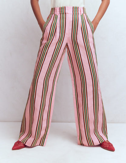 Kensington Linen Pants-Pink and Green Stripe