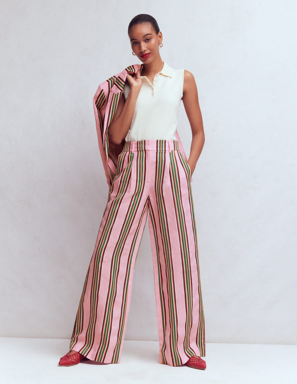 Kensington Linen Pants-Pink and Green Stripe