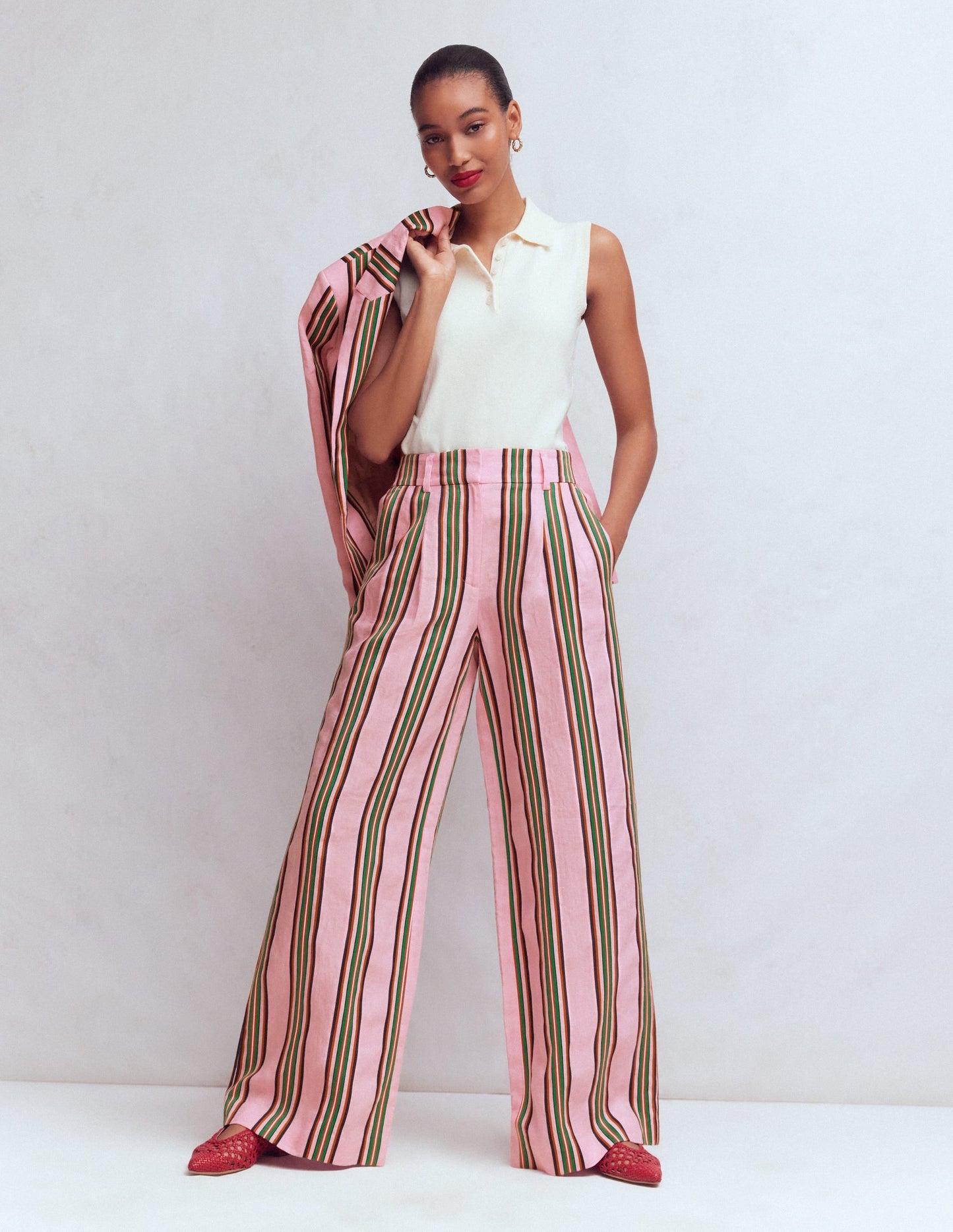 Kensington Linen Pants-Pink and Green Stripe