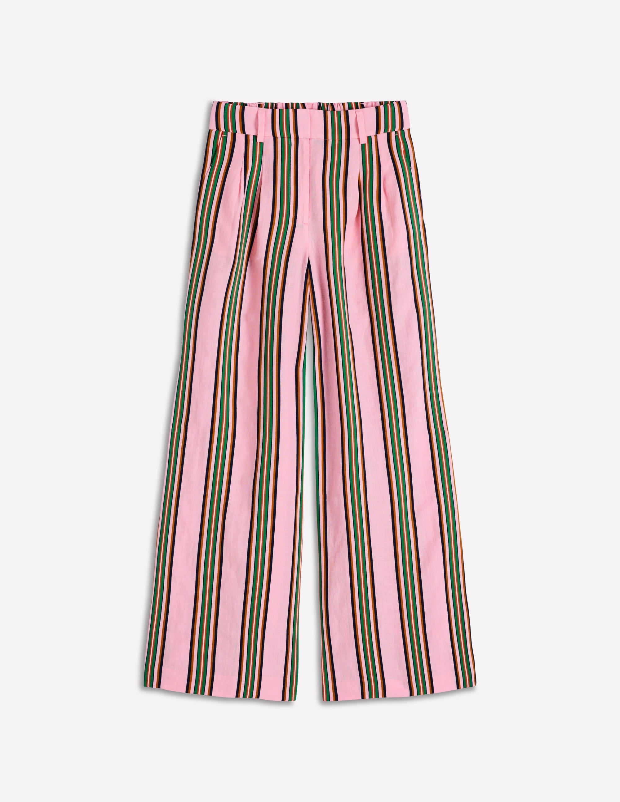 Kensington Linen Pants-Pink and Green Stripe