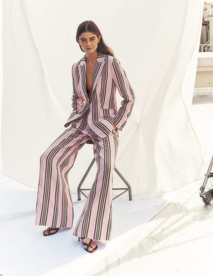 Kensington Linen Pants-Pink and Green Stripe