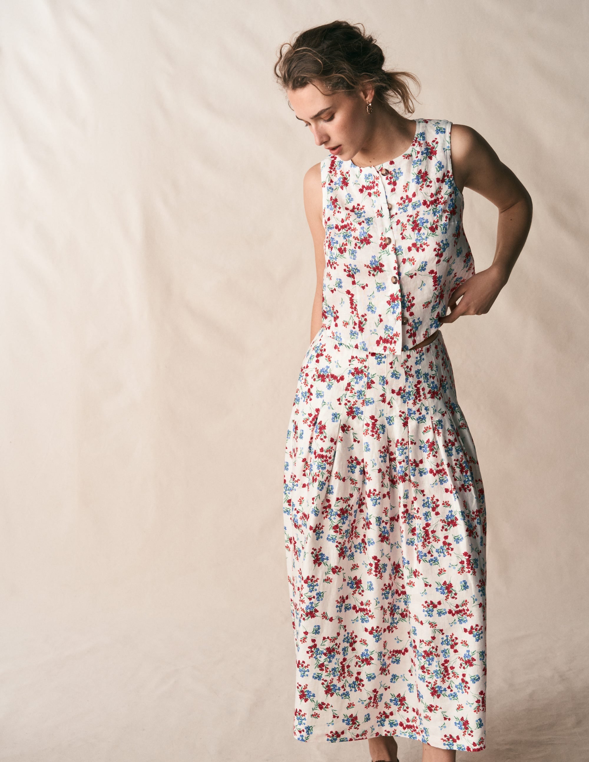 Valentina Linen Skirt-Ivory, Bloom Scatter