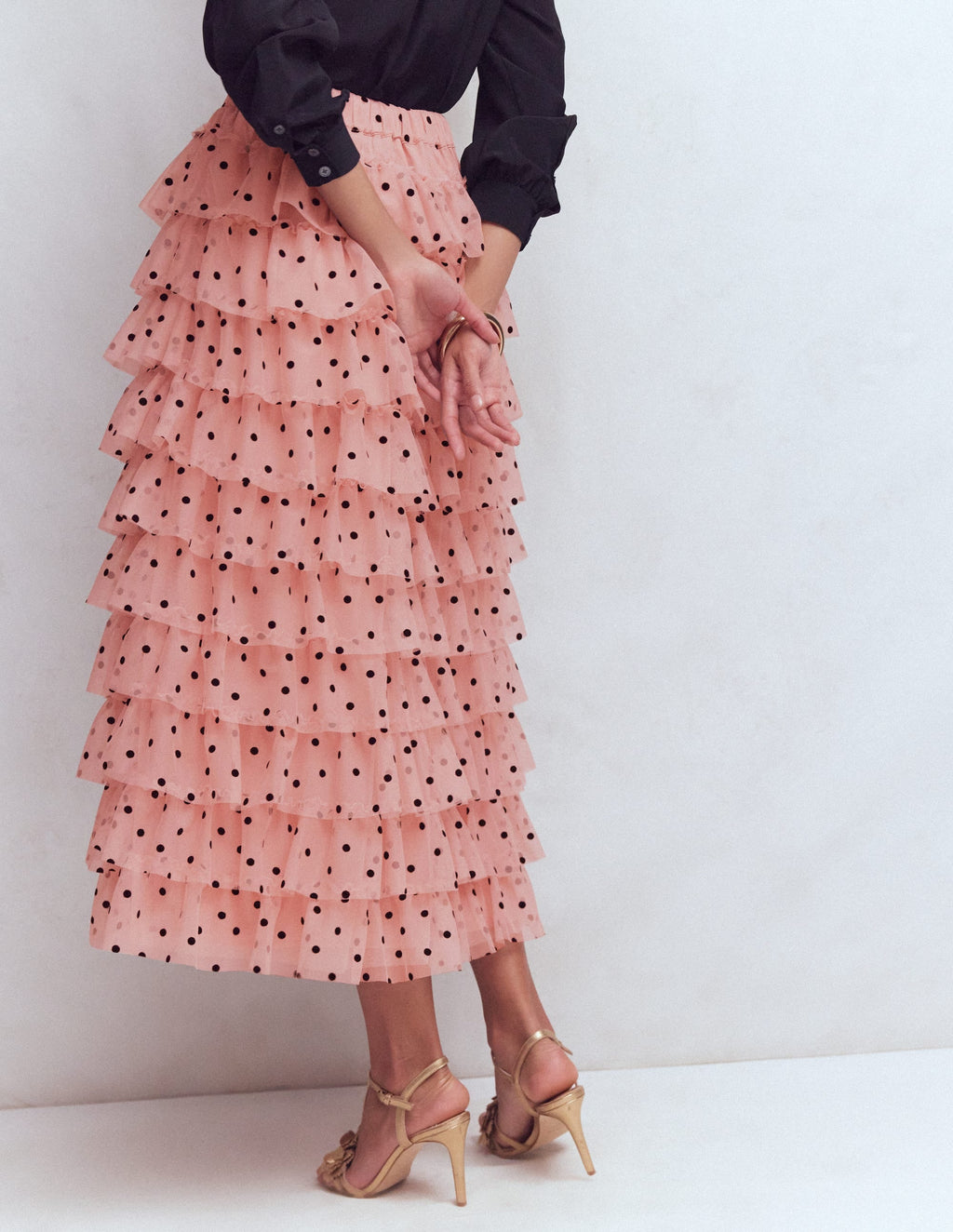 Tulle Tiered Skirt-Pink Painted Dot