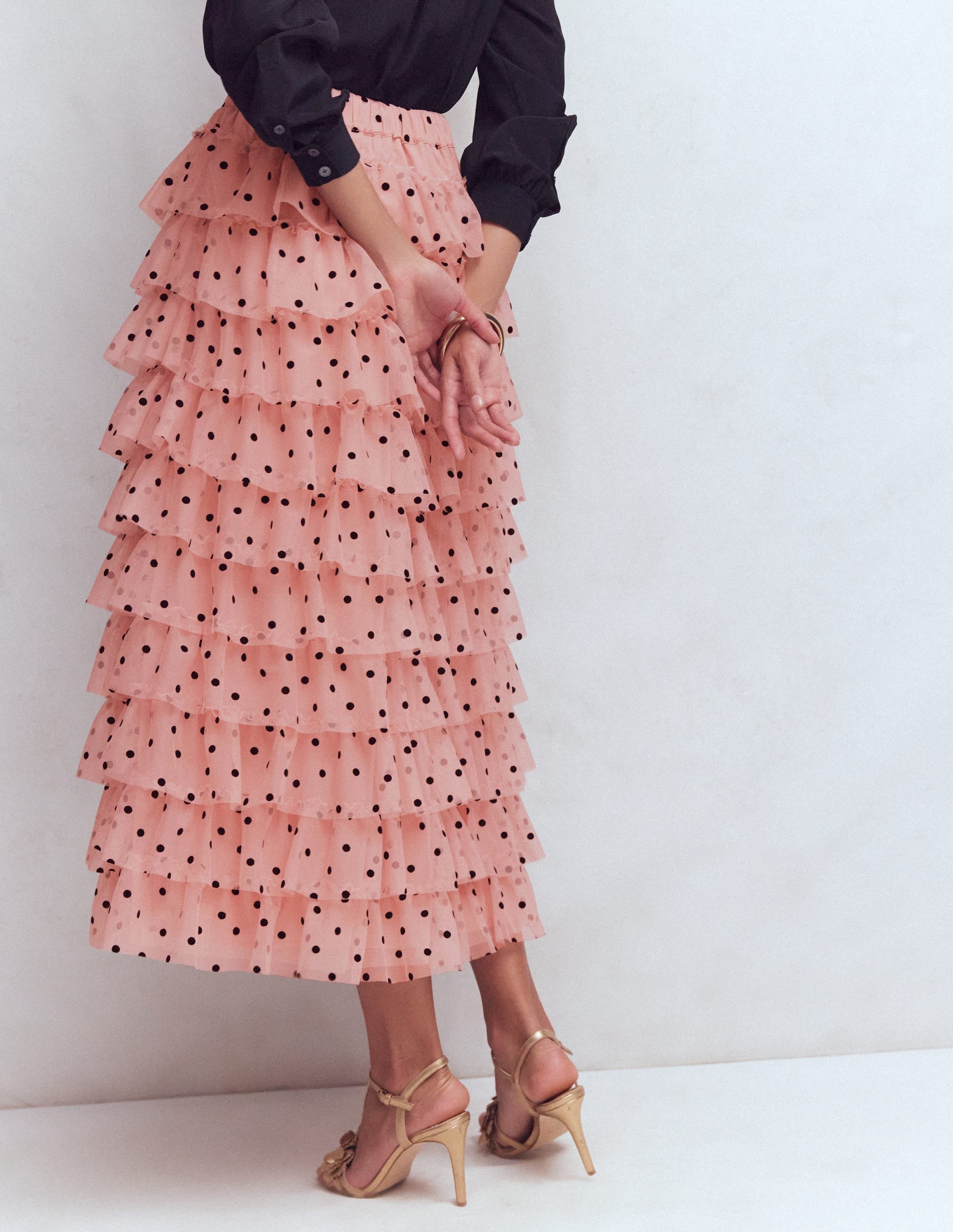 Tulle Tiered Skirt-Pink Painted Dot
