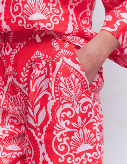 Kensington Linen Shorts-Poppy Red, Ornamental Garden